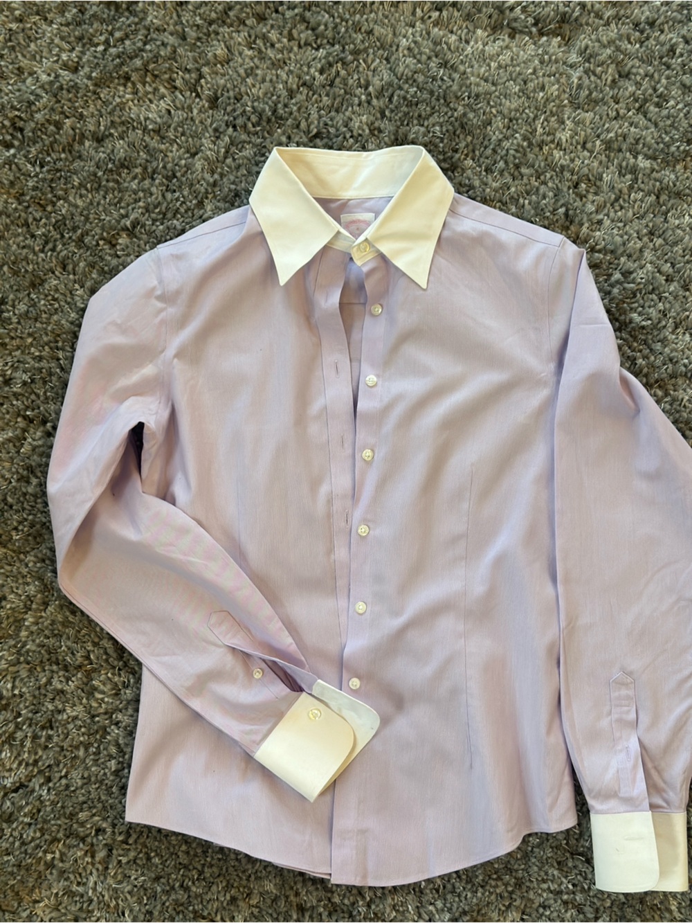Brooks Brothers Size 4 Lilac Button-Up Dress Shirt with White Contrast Collar